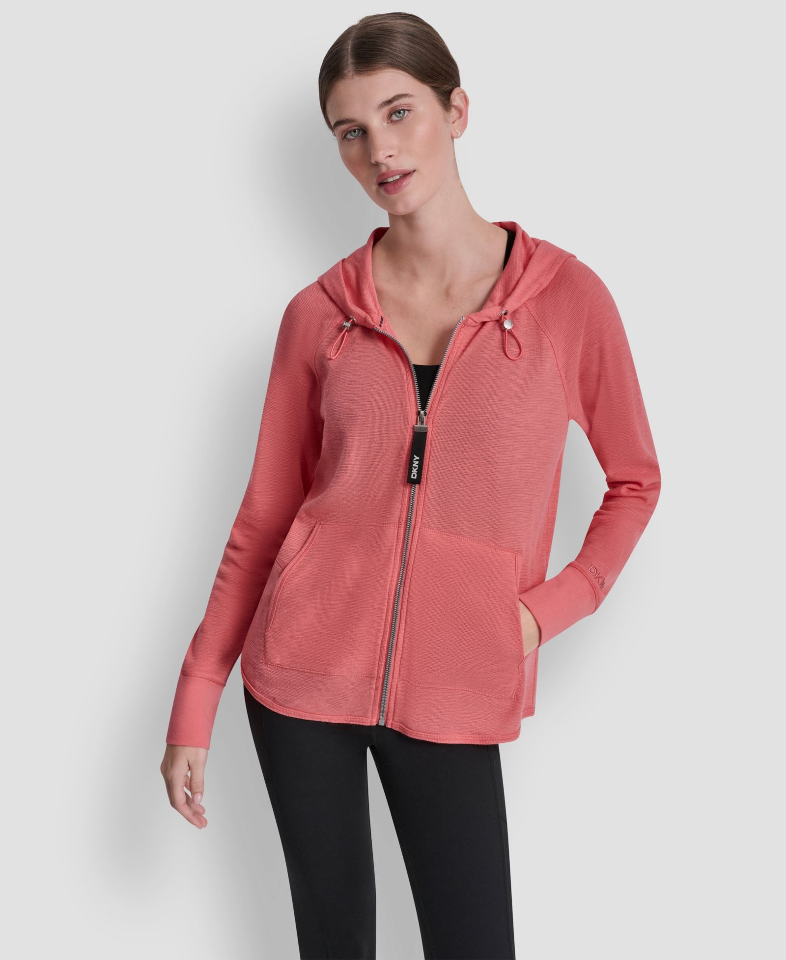 DKNY Women's Lightweight Waffle Zip-Front Sweatshirt