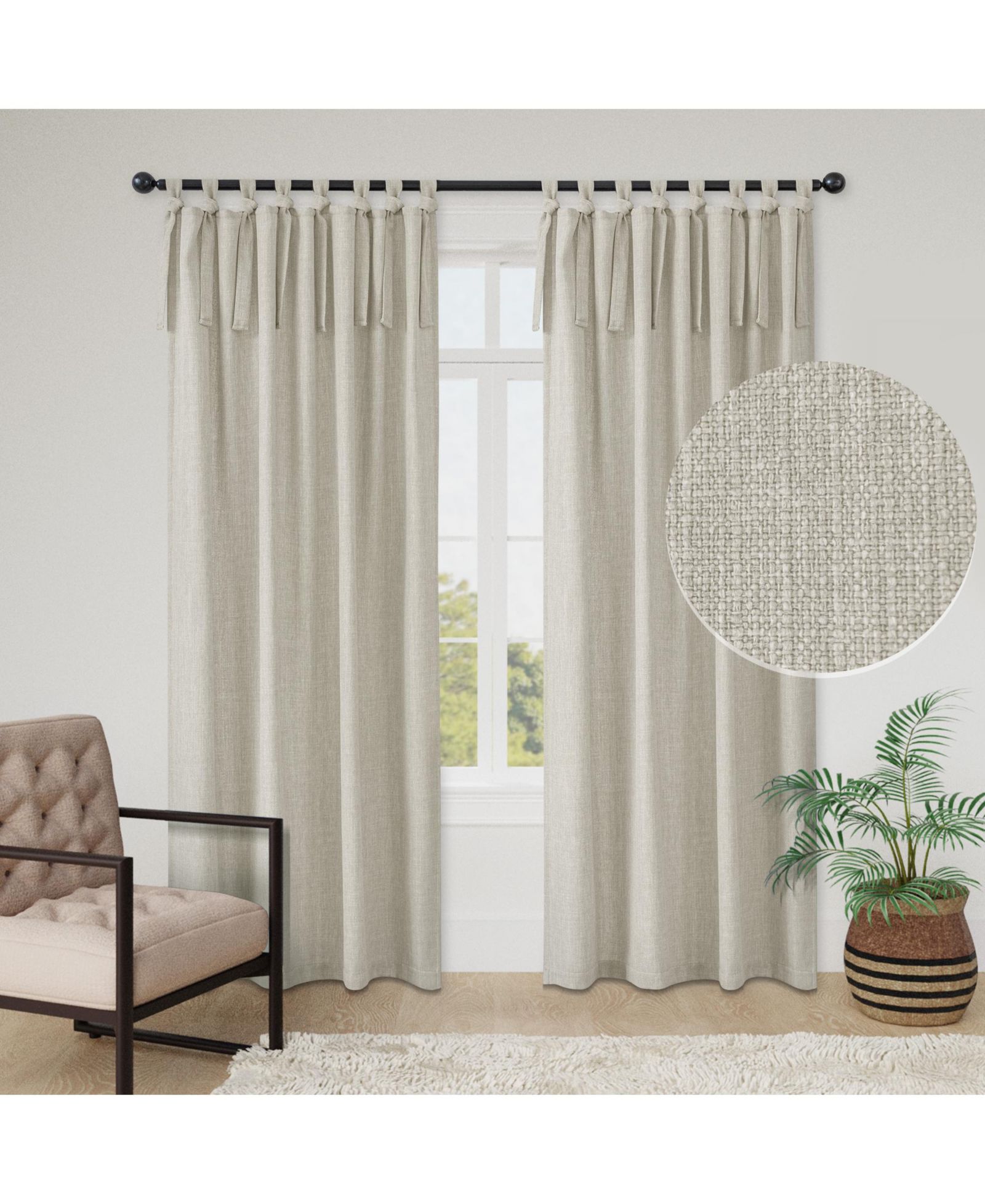 Awesome Home Garrett Textured Tie Knots Curtains Pair