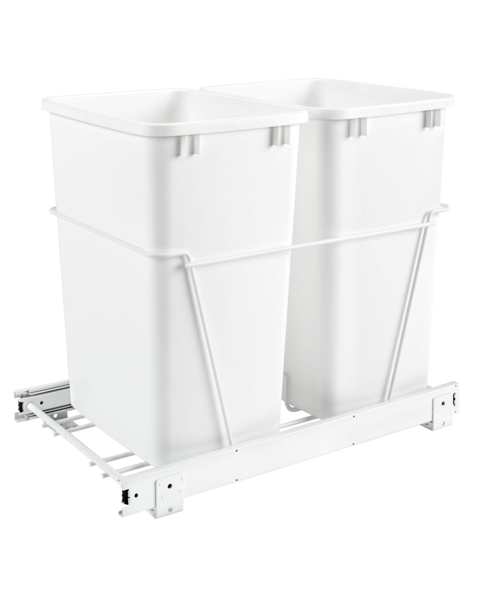 Rev-A-Shelf Double Pullout 35 qt. Trash Can for Kitchen, White, RV-18PB-1