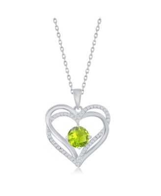 Simona Sterling Silver, Double Heart Birthstone CZ Necklace