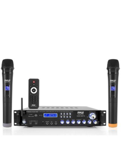Pyle Bluetooth Hybrid Amplifier Receiver - Pro Audio Multi-Channel Stereo Pre-Amplifier System с (2) UHF Wireless Microphones & Digital Optical/Coax, MP3/USB/SD Readers, FM/AM Radio, Rack Mount (3000W MAX)