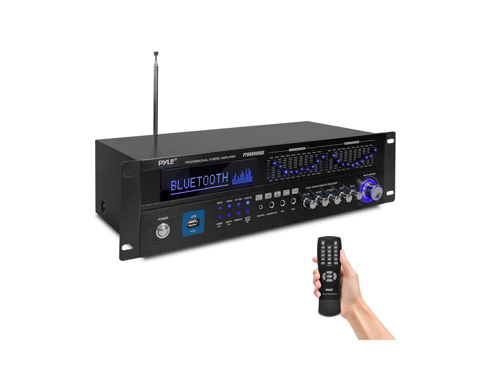 Pyle 6-Channel Bluetooth Home Theater Amplifier - Built-in Cooling Fan, Radio Antenna, BT/FM/Optical/Coaxial/HDMI & Dual 10 Band EQ, 2000W Peak Power