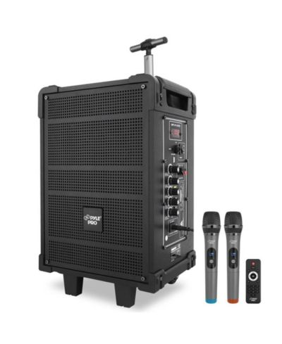 Pyle портативная беспроводная акустическая система с Bluetooth, 8", встроенный аккумулятор, беспроводной микрофон, USB/Micro SD/FM, 350W