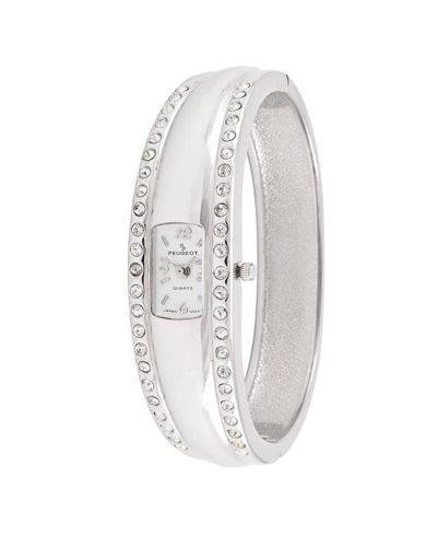Peugeot Women's Silver-Tone Crystal Accented Cuff Bangle Fashion Watch