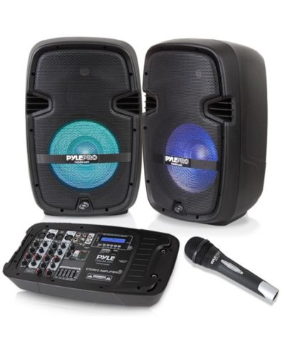 Комплект Pyle Stage & Studio: 2 Bluetooth колонки 10", микшер 8-канальный, стойки и микрофон (600W)