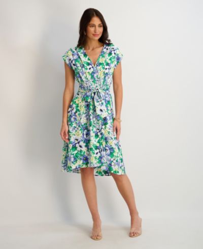 Kensie Женский Printed V-Neck Smocked-Back A-Line Dress