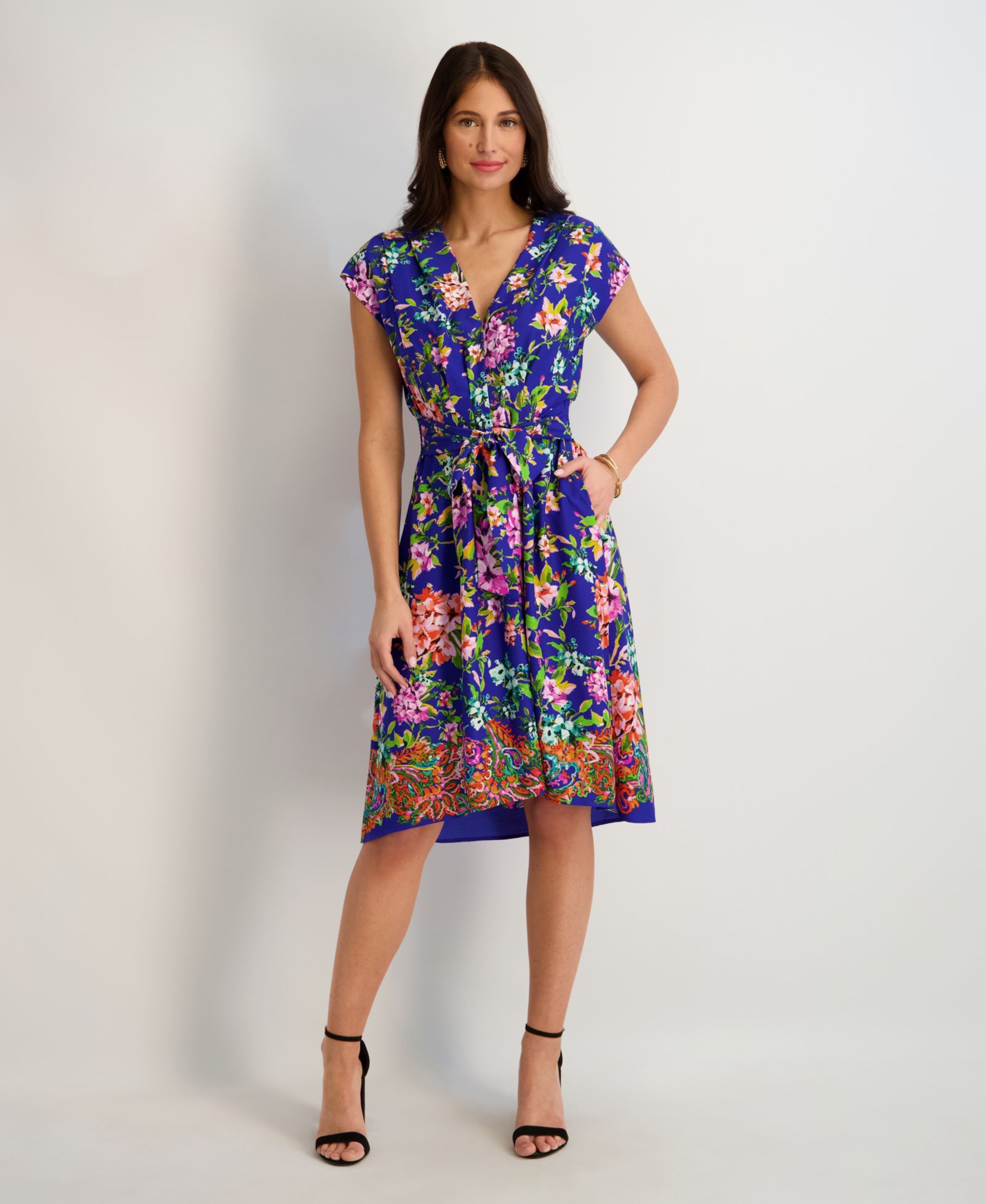 Kensie Женский Printed V-Neck Smocked-Back A-Line Dress