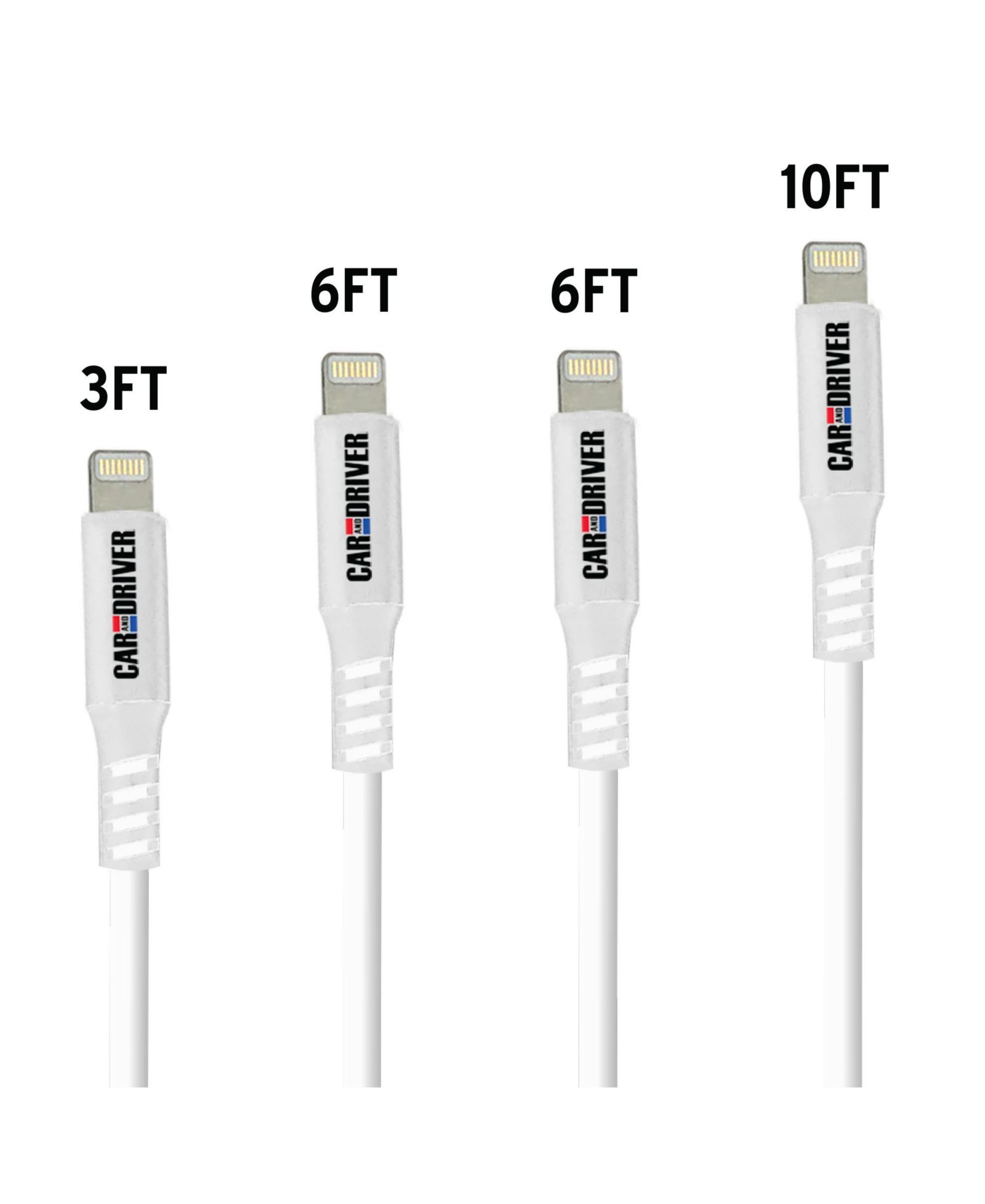 Car And Driver MFi Certified Tangle-Resistant Lightning Cables for Apple Devices, 4-Pack