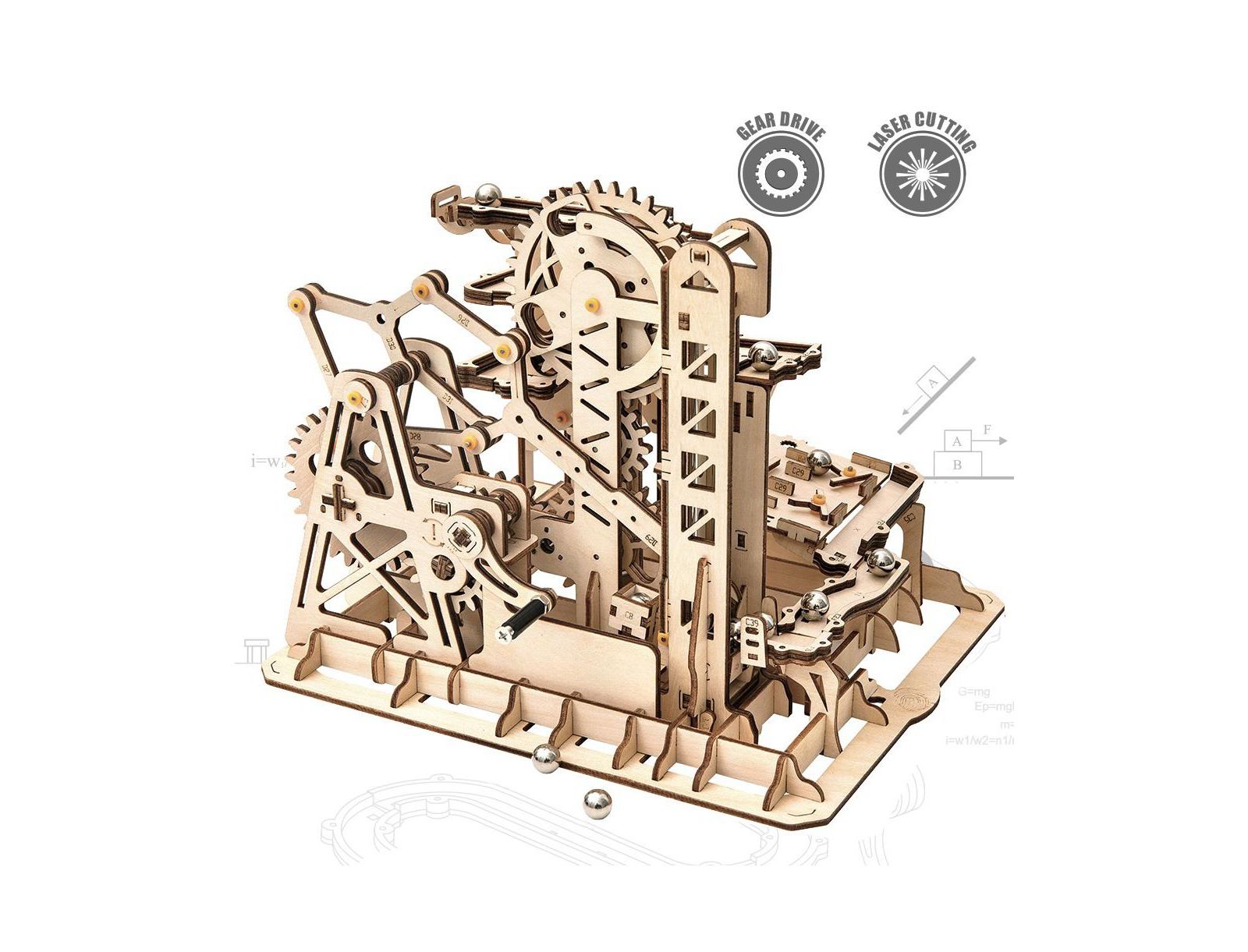 Деревянный 3D пазл Robotime Marble Run Kit для взрослых, бежевый, 10"9"8"
