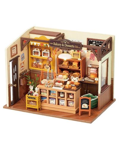 Robotime DIY набор для сборки миниатюрного кукольного домика Becka's Baking House Birthday, коричневый, 8.5"x5.9"x6.2"