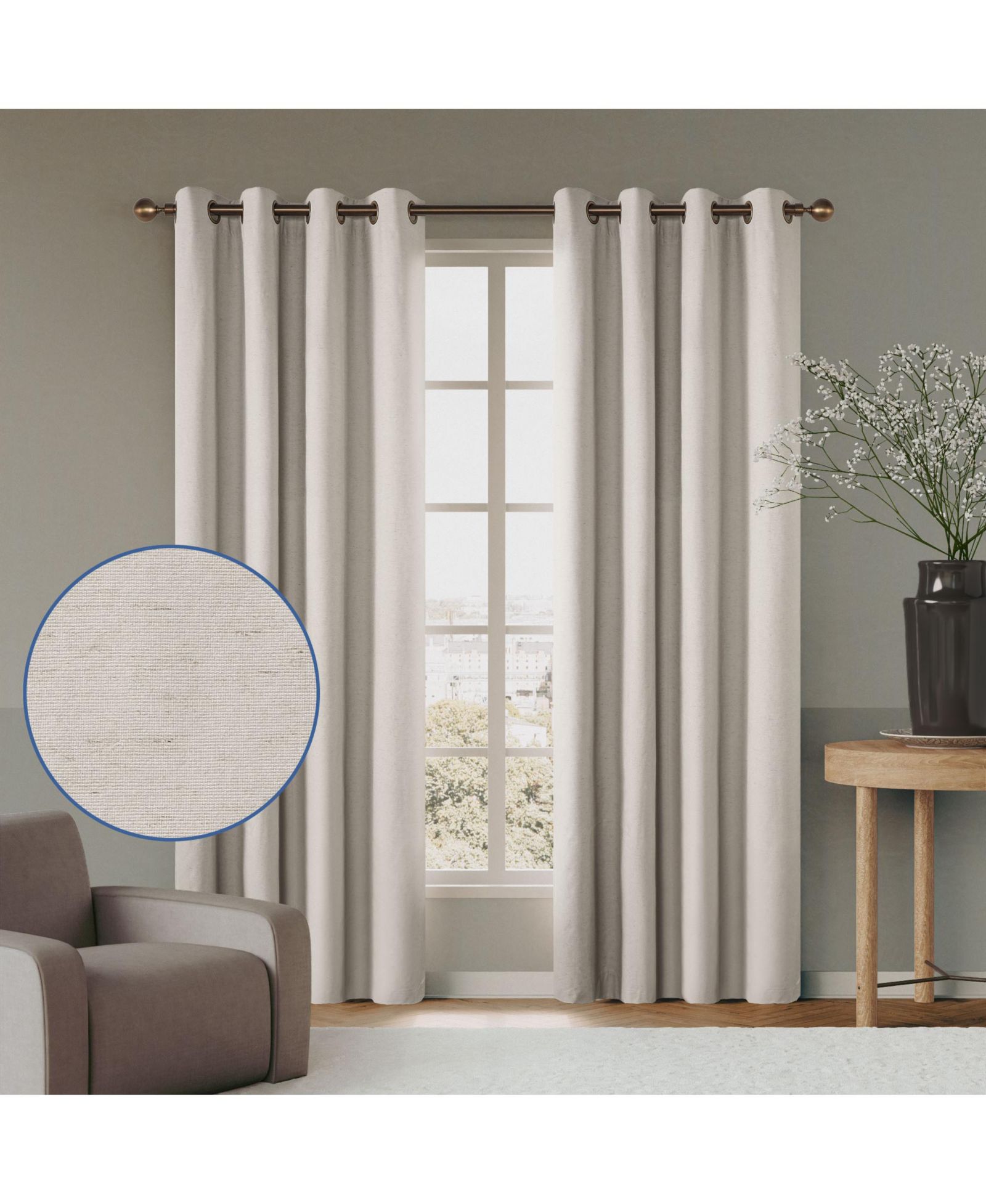 Awesome Home Linen Blend Total Blackout Grommet Curtains Pair