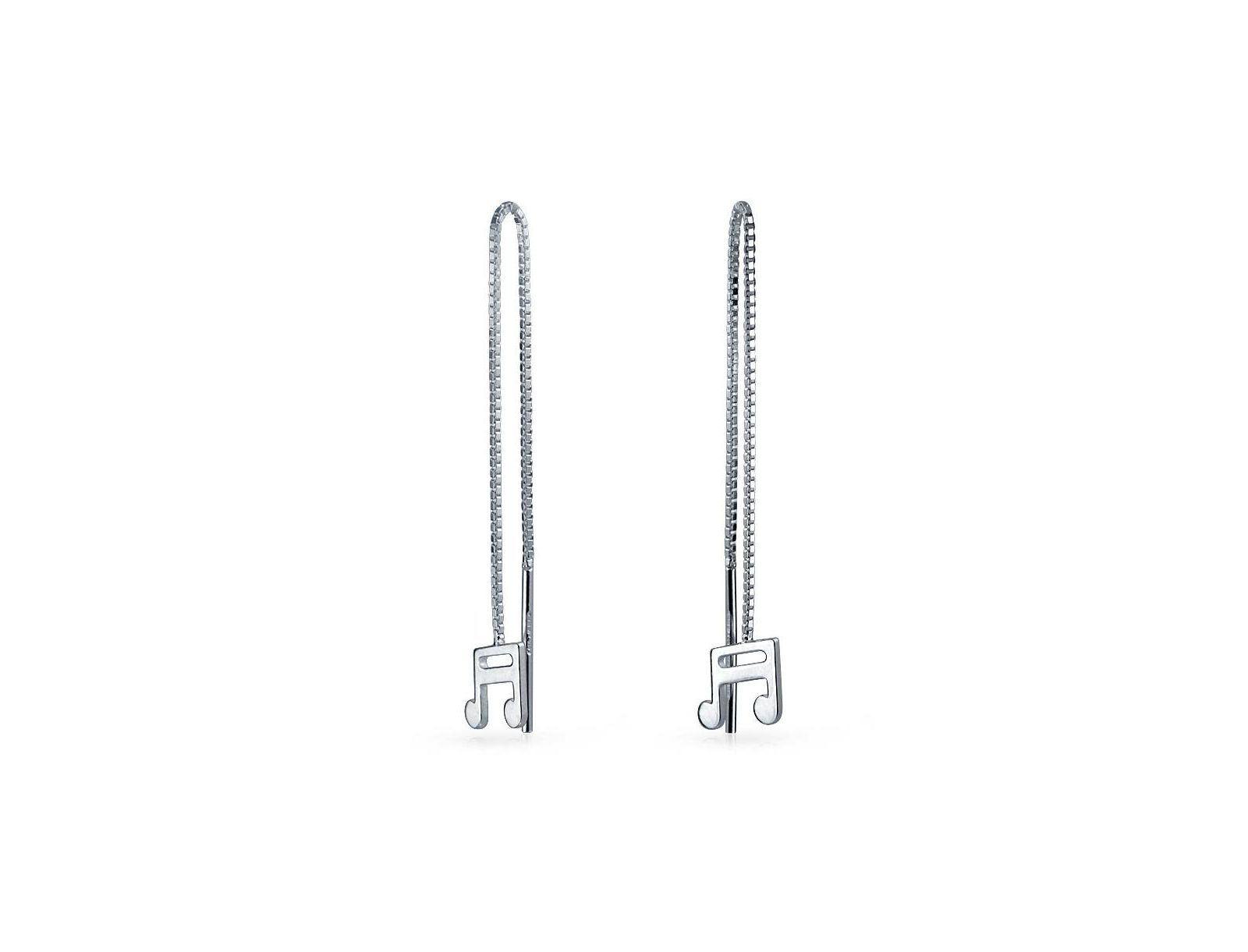 Bling Jewelry Musician Tiny Eighth Music Notes Threader Earrings .925 Sterling Silver