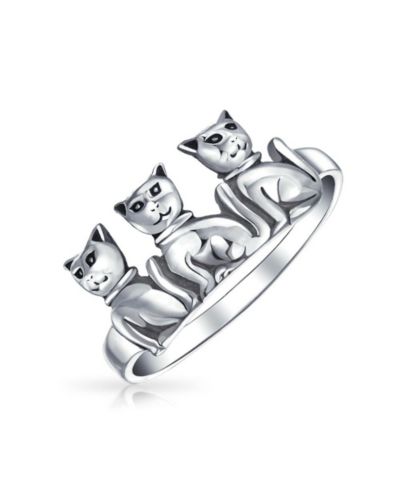 Bling Jewelry Pet Family Three Best Friends Kitten Cat Ring Band .925 Sterling Silver