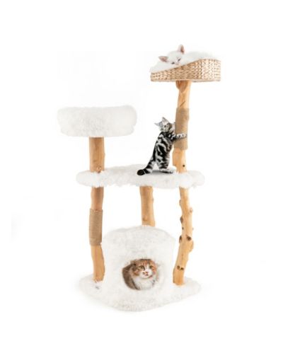 Gymax 49'' Tall Wooden Cat Tree Solid Wood Cat Tower with Jute Scratching Posts