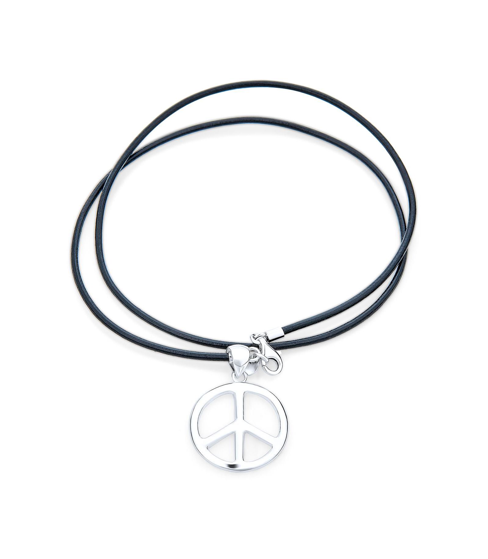 Bling Jewelry Dainty Black Peace Sign Pendant Statement Necklace .925 Sterling Silver