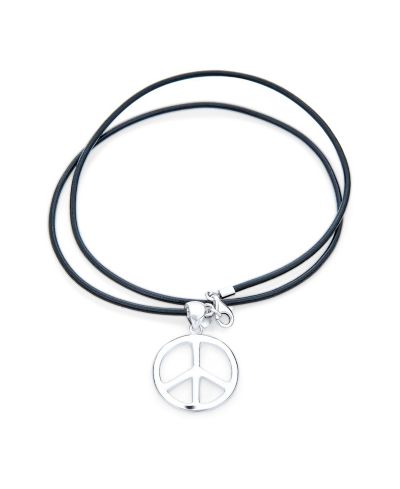 Подвеска Bling Jewelry Peace Sign на черном кожаном шнурке Sterling Silver 18"