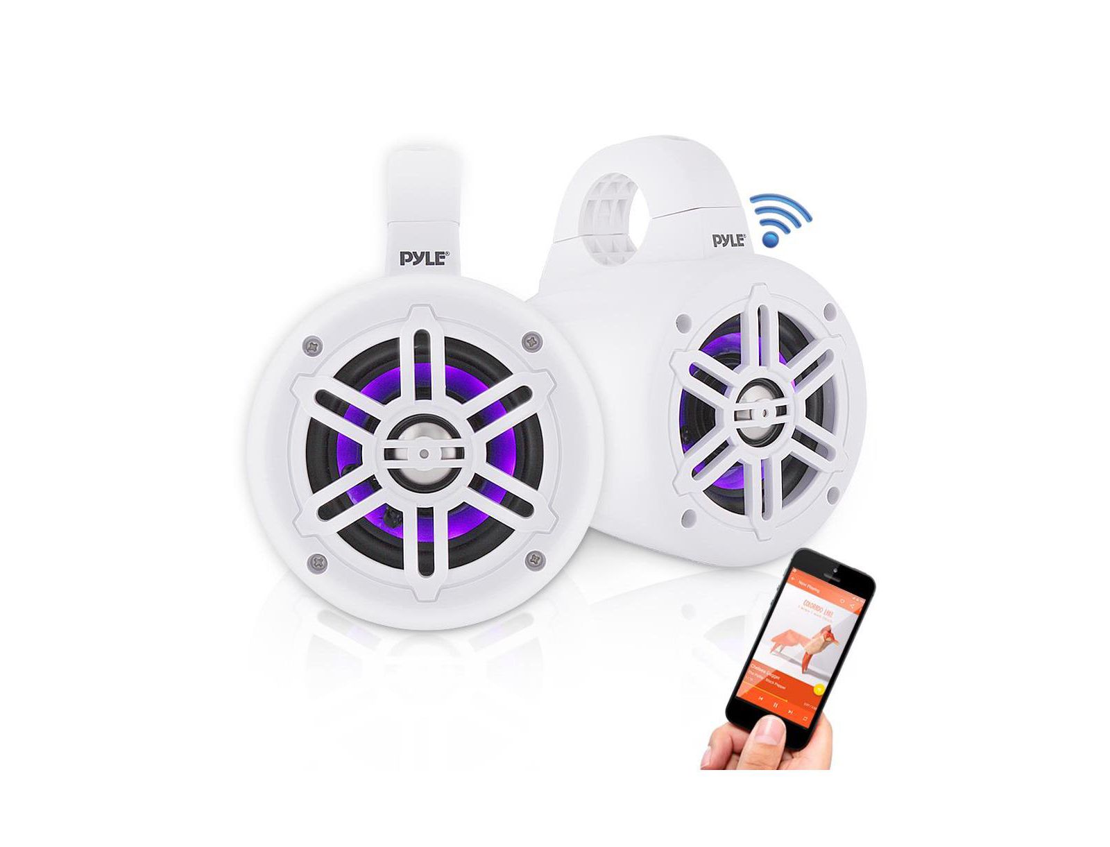 Pyle 4'' Bluetooth Marine Tower Speakers с LED Lights, 300W, White