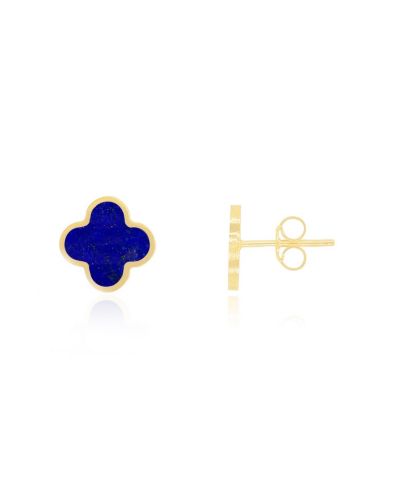 The Lovery маленькие серьги-гвоздики Lapis Clover, 14K Gold