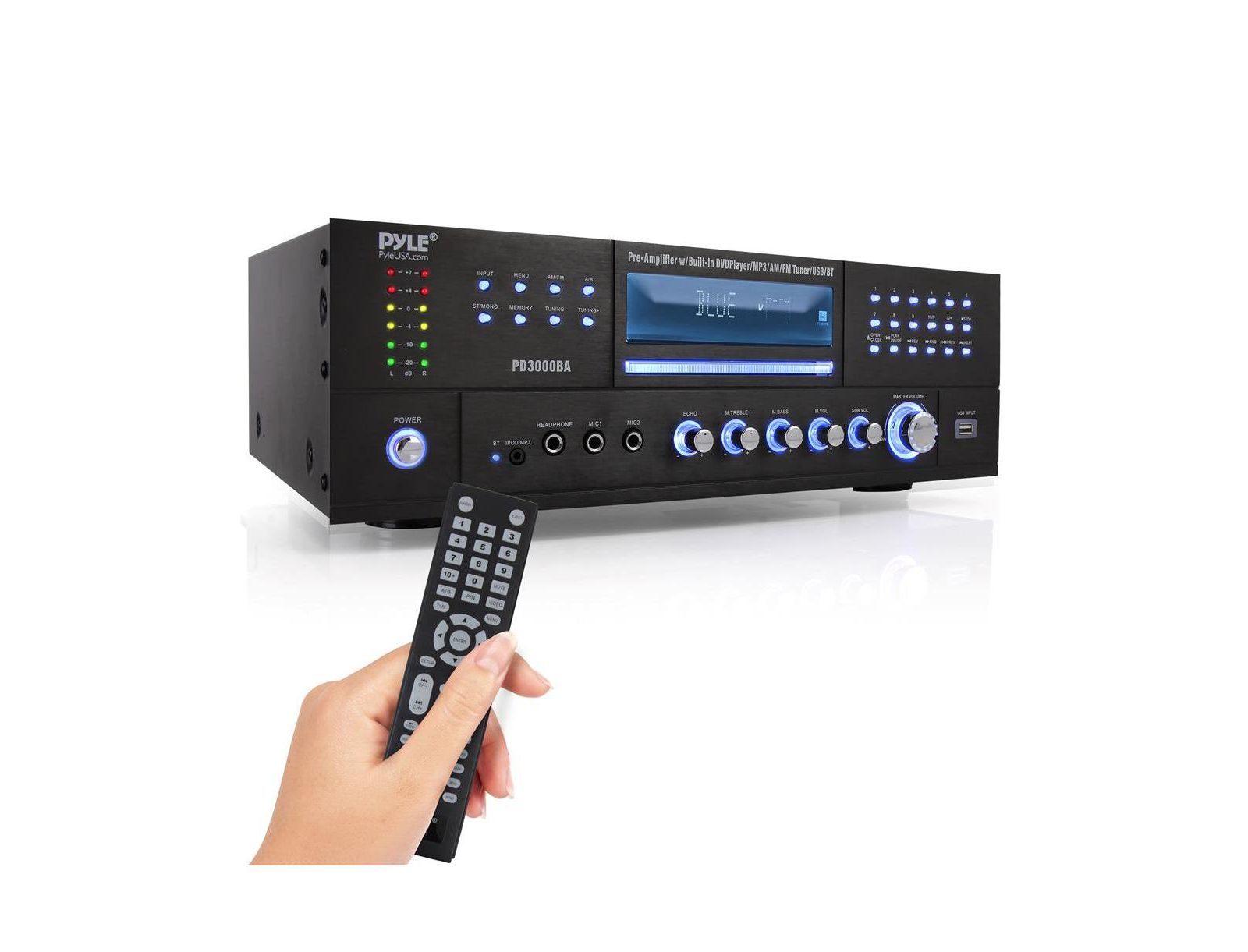 Pyle PD3000BA 3000W Bluetooth Home Theater Amplifier Receiver with Front-Loading CD/DVD Player