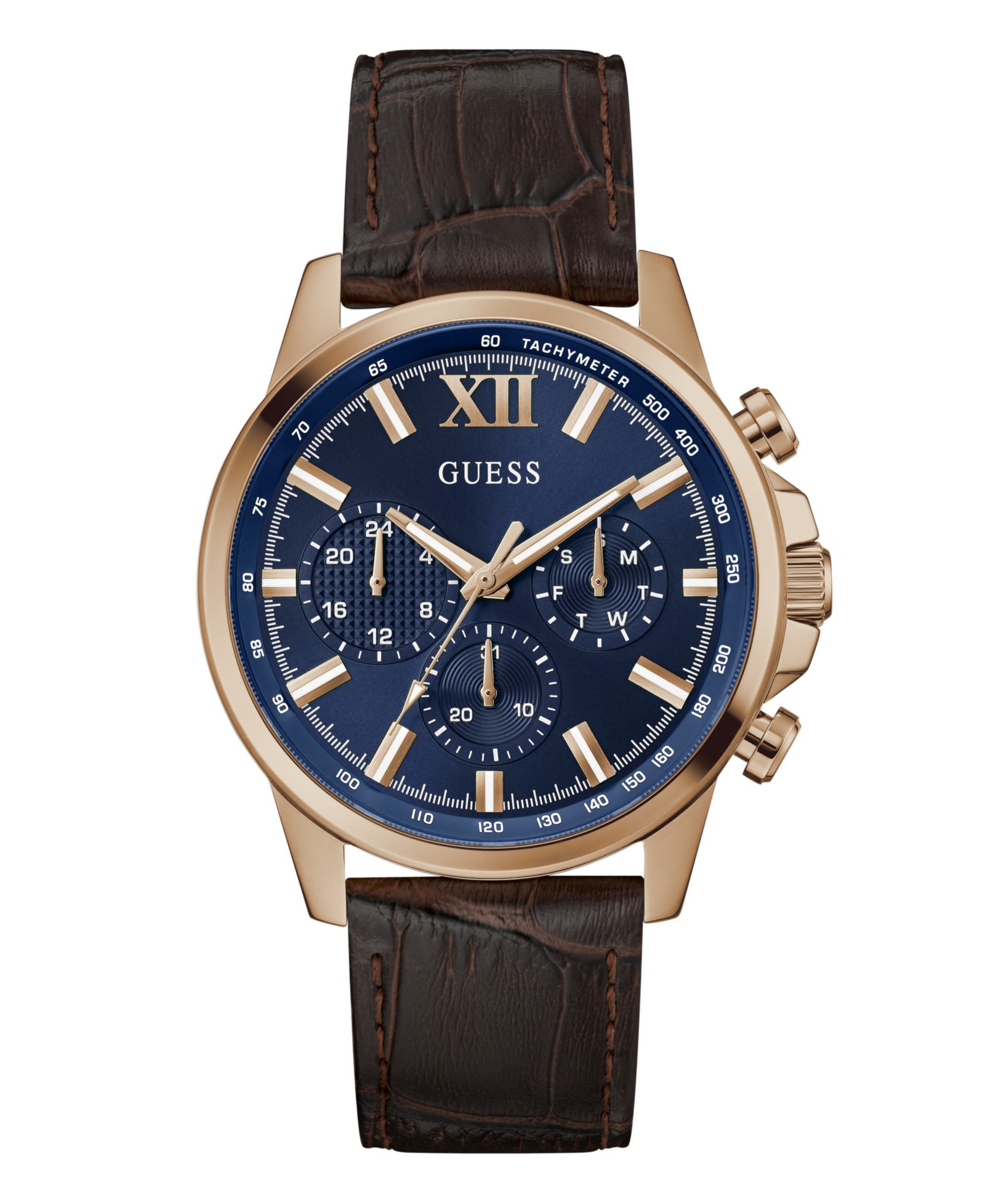 Guess Мужские Multi-Function Brown Genuine Leather Watch, 44mm