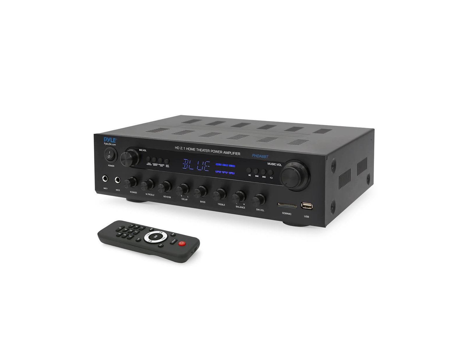 Pyle 400W Bluetooth Stereo Amplifier Receiver with 3.5mm, Optical, Phono, Coaxial, FM, USB, SD, LED Display, Mic Inputs
