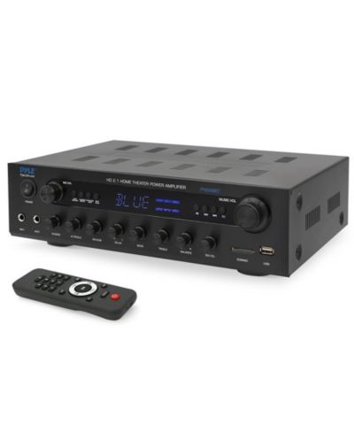Pyle Bluetooth стереоусилитель 400W с 3.5mm, Optical, Phono, Coaxial, FM, USB, SD, LED дисплеем и микрофонными входами