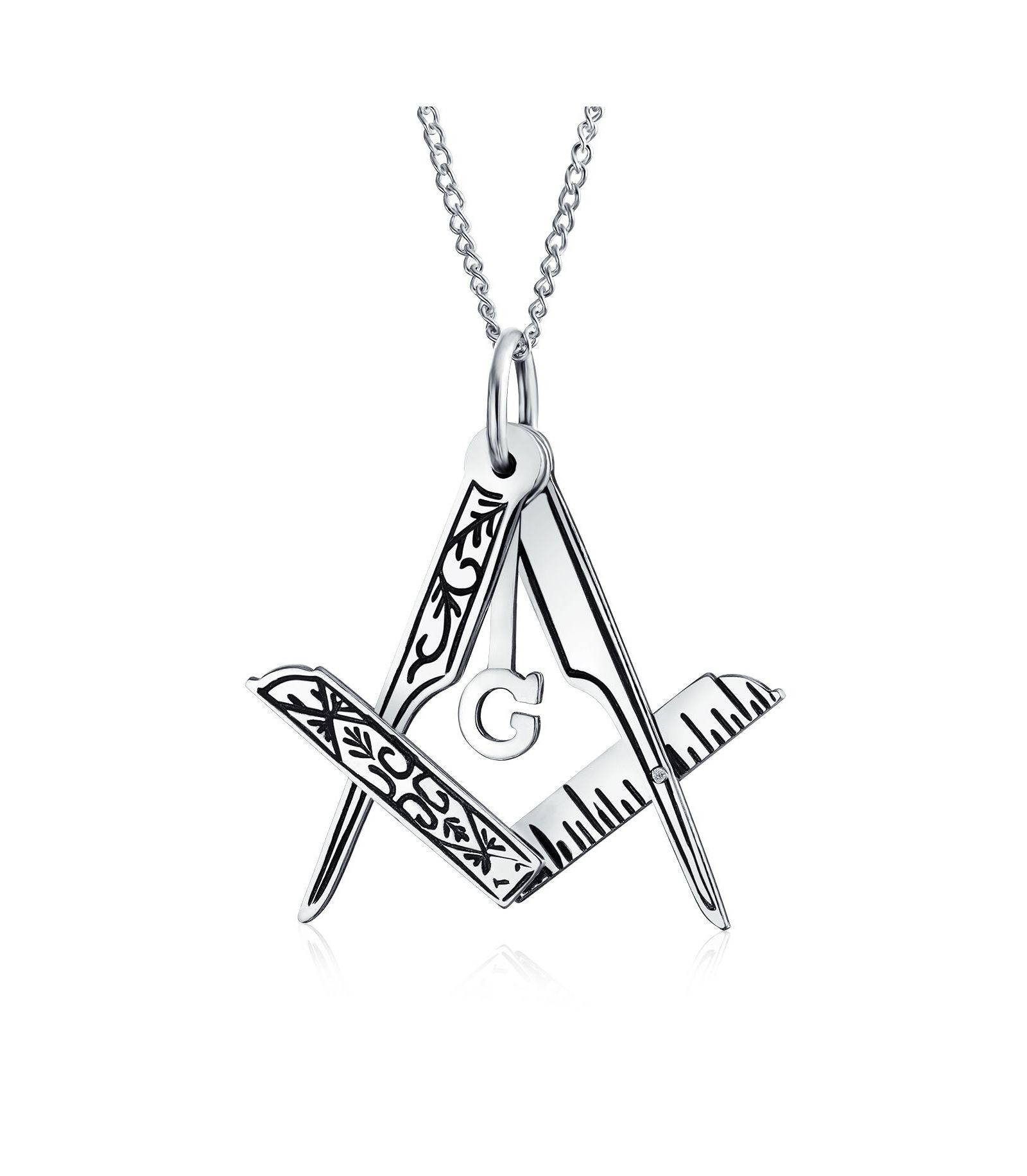 Подвеска Bling Jewelry Masonic Freemason Compass на цепи из окисленного стерлингового серебра