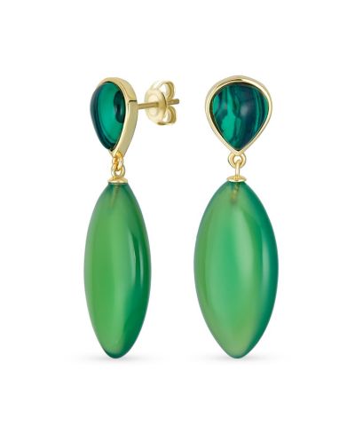 Bling Jewelry Fashion Statement Teardrop Black Onyx Gemstone Dangling Earring Gold Plated