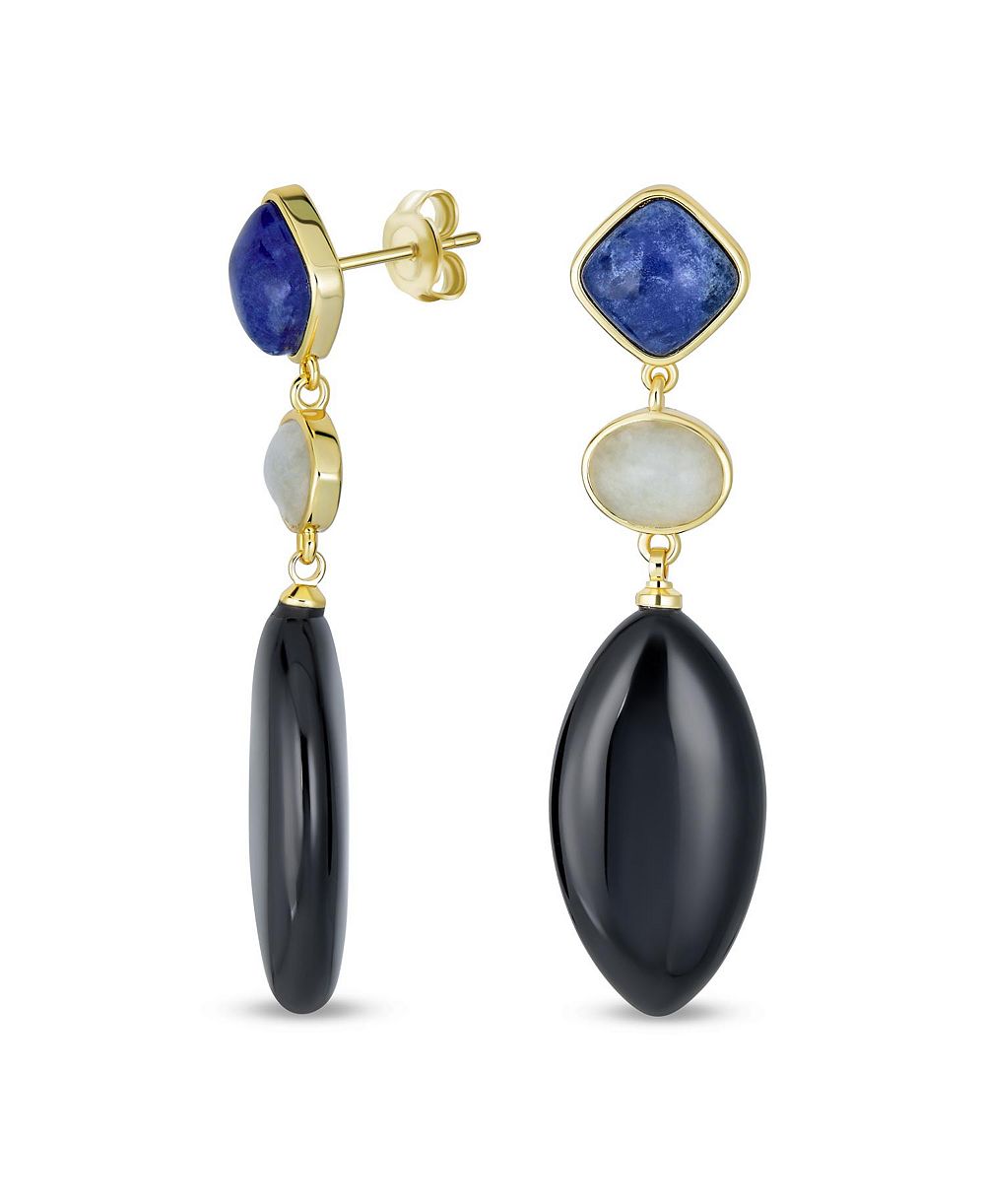 Серьги Bling Jewelry Blue Lapis Black Onyx Gemstone Teardrop Statement Gold Plated