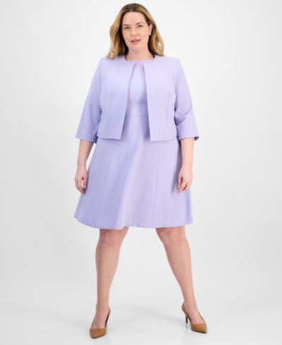 Женский костюм Le Suit Plus Size: болеро без воротника и платье-клеш без рукавов
