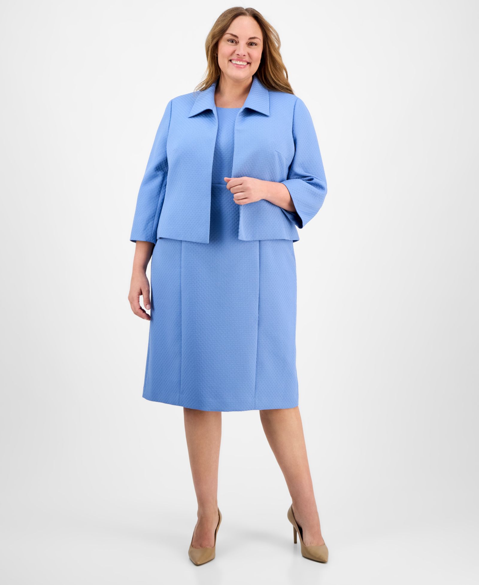 Le Suit Plus Size Cropped Open-Front Jacket & Empire-Seamed Sheath 2 Piece Dress Suit