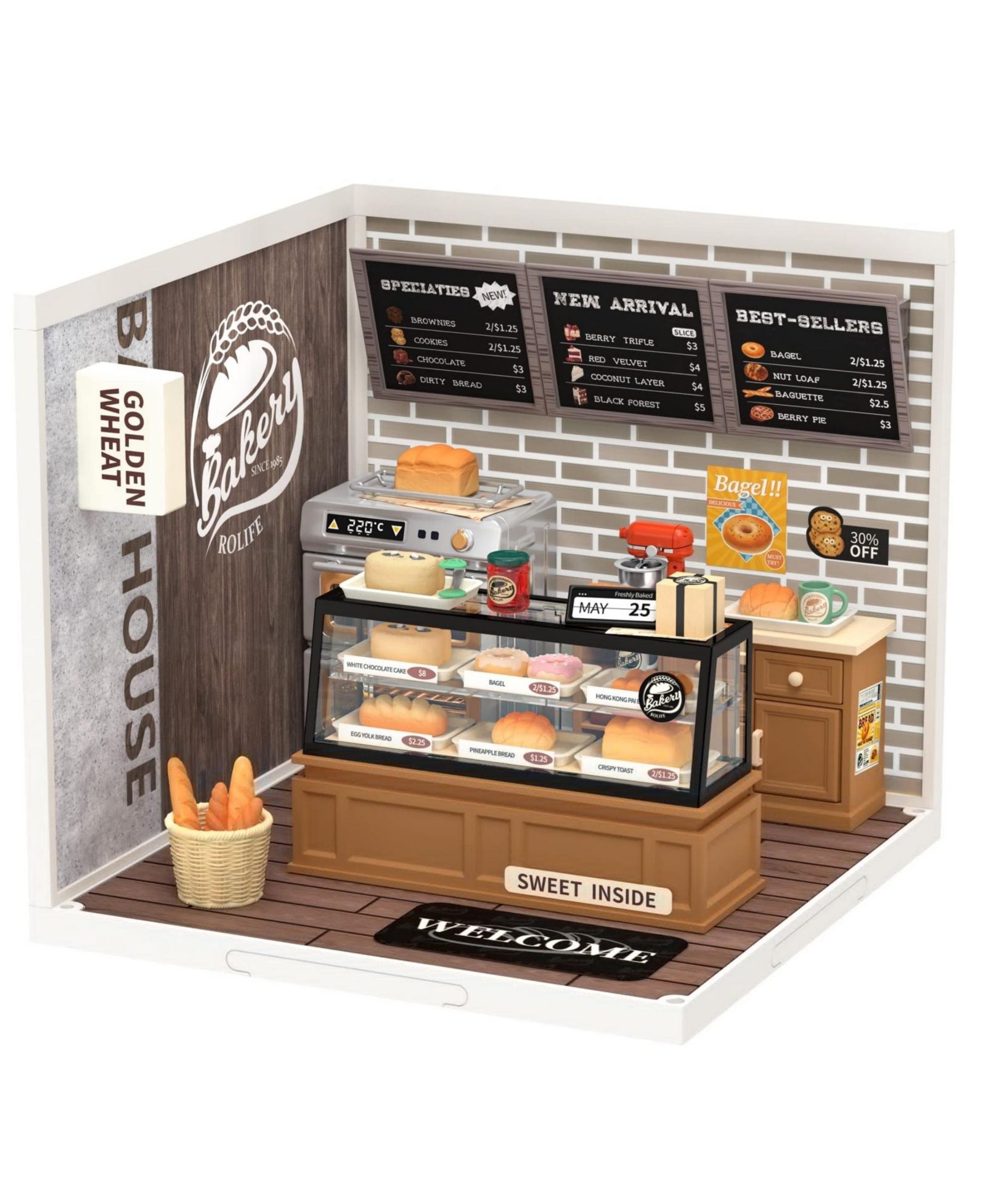 Robotime Golden Wheat Bakery 3D Puzzle Miniature Dollhouse, Ages 8+