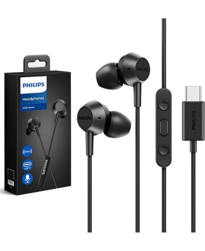 PHILIPS проводные наушники USB-C с микрофоном, мощный бас, легкий дизайн In-Ear, 3-кнопочный пульт управления