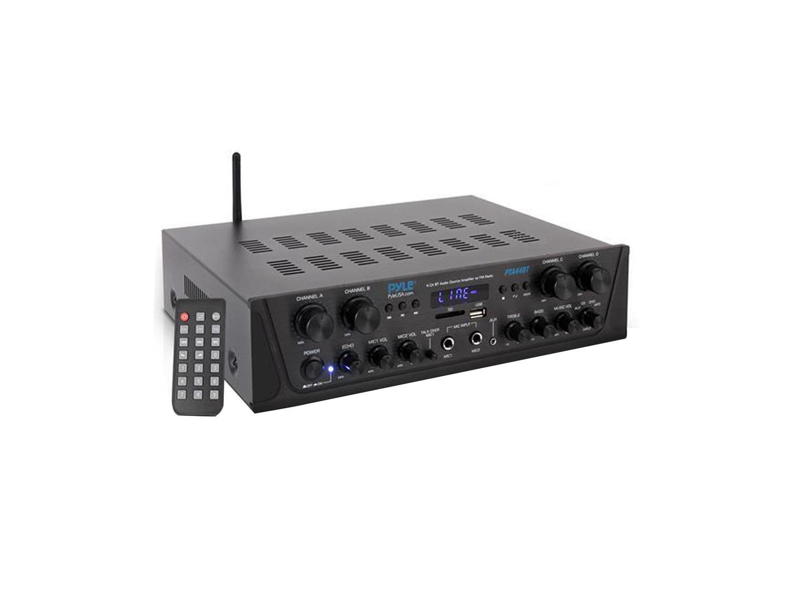 Домашний аудиоусилитель Pyle Bluetooth, стереосистема с FM-радио и воспроизведением MP3/USB/SD/AUX (500W MAX)
