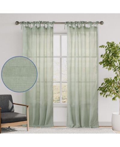 Awesome Home Grayson Stripe Sheer Tie Top Curtains Pair