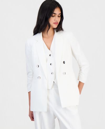 Bar III Women's Linen-Blend Scrunch-Sleeve Blazer, Macy's Exclusive