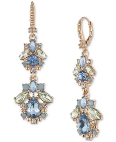 Серьги Marchesa Gold-Tone Mixed Crystal Cluster Double Drop
