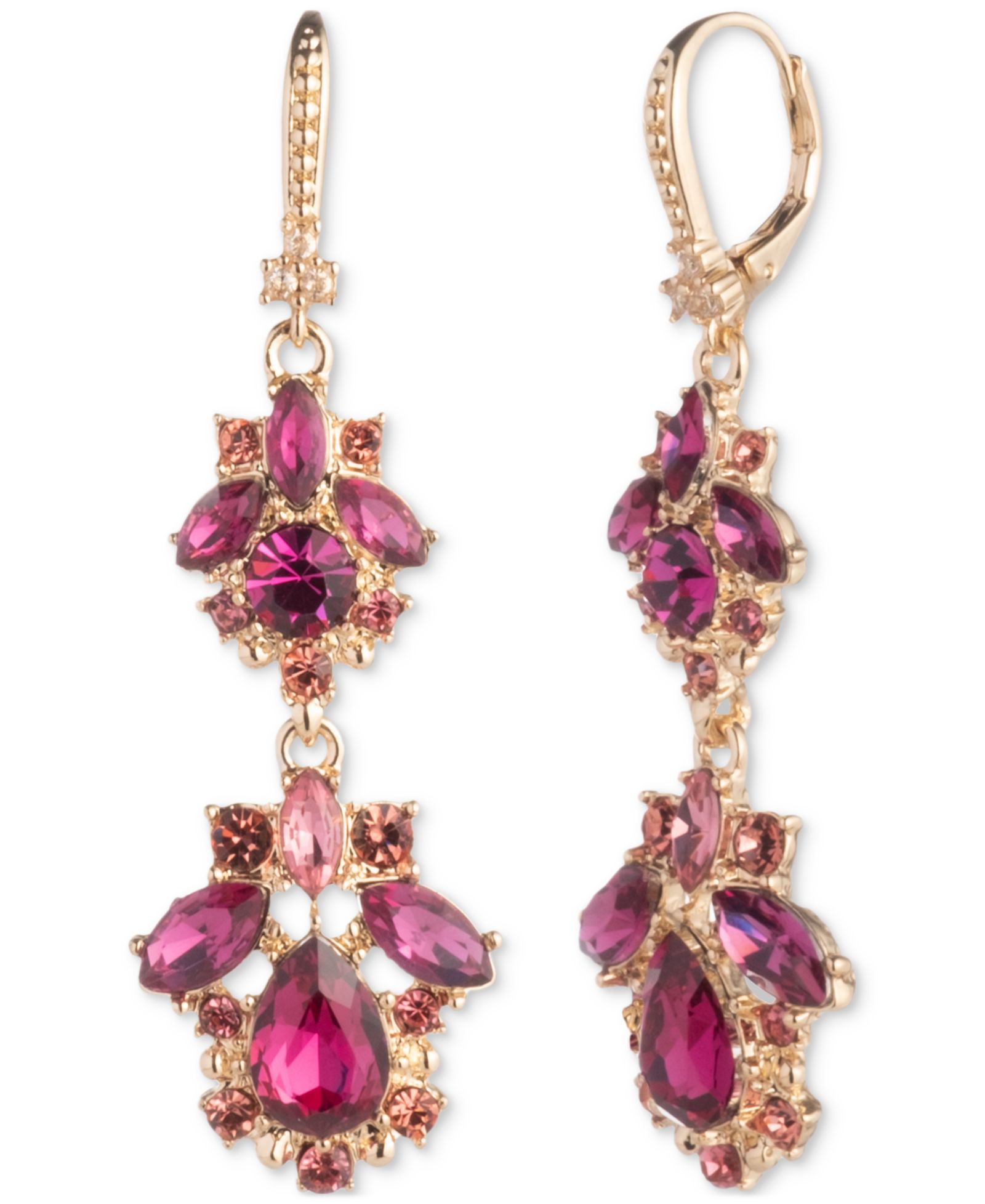 Серьги Marchesa Gold-Tone Mixed Crystal Cluster Double Drop