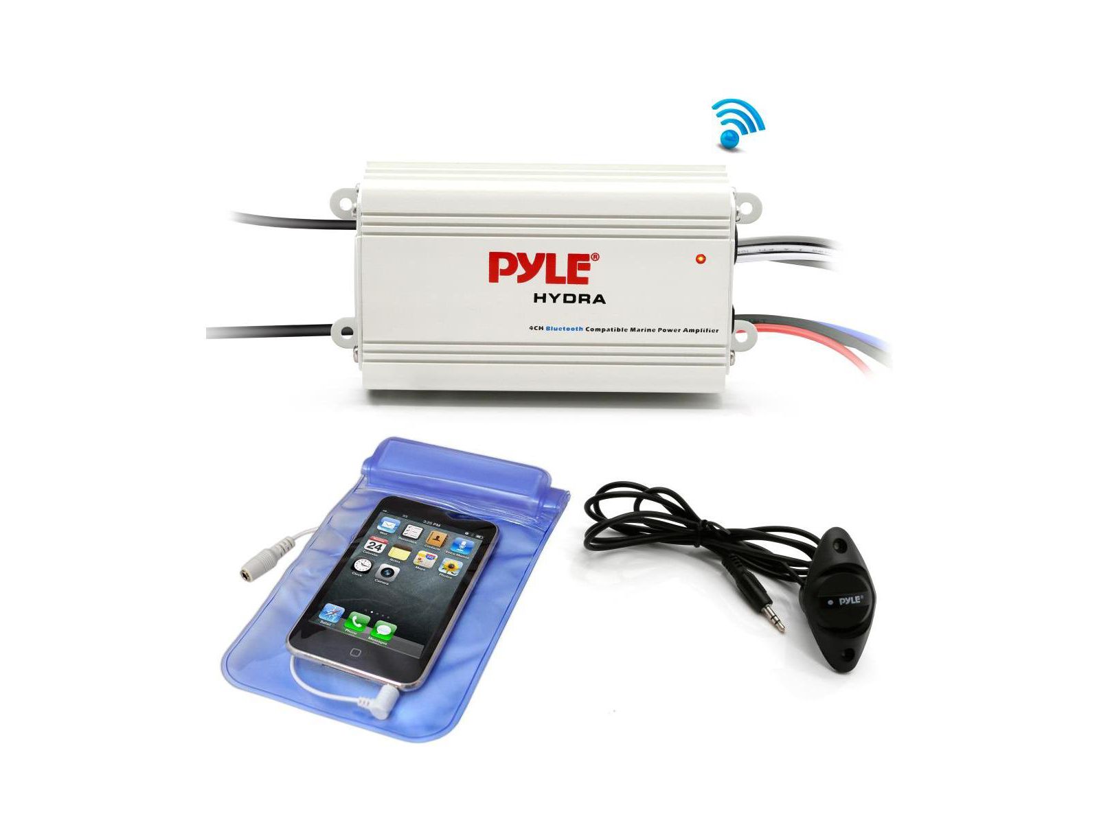 Комплект морского усилителя Pyle, 4 канала, Bluetooth, 1200W, белый