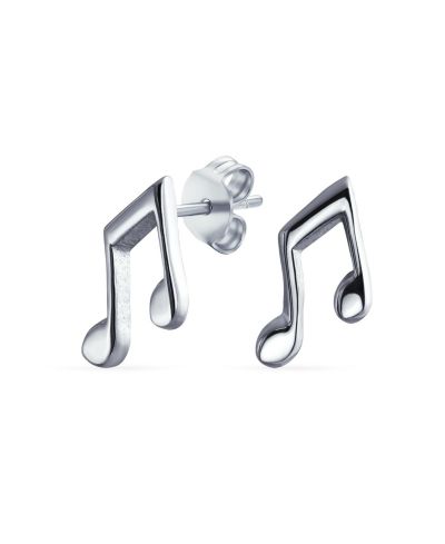 Серьги Bling Jewelry Tiny Dainty Eighth Music Notes Threader Stud Silver