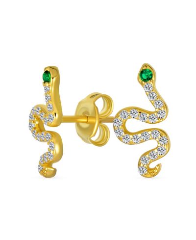 Bling Jewelry серьги-гвоздики CZ минималистичные со змеей в золотом покрытии