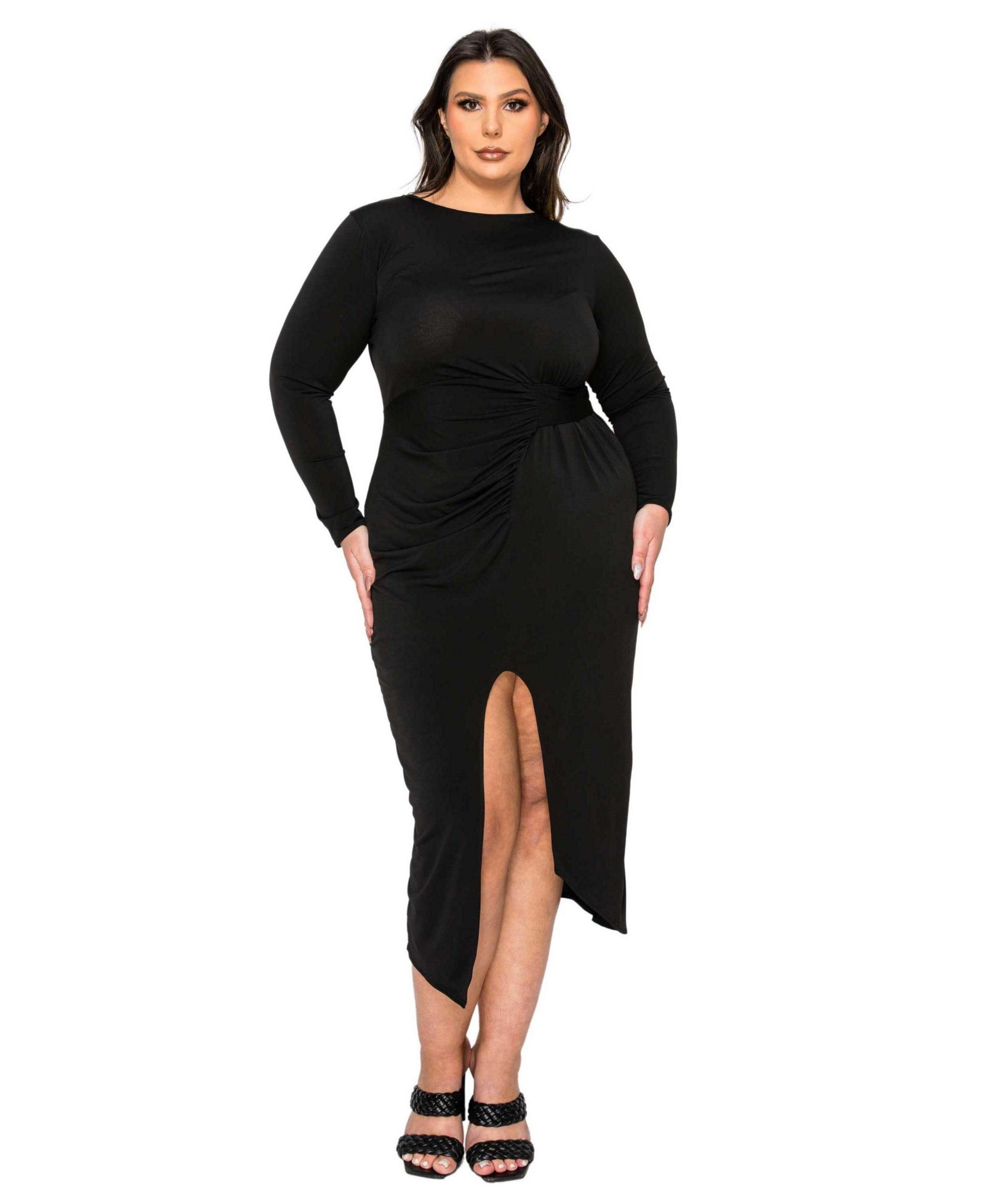 L I V D Plus Size Estelle Ruched Bodycon Midi Dress
