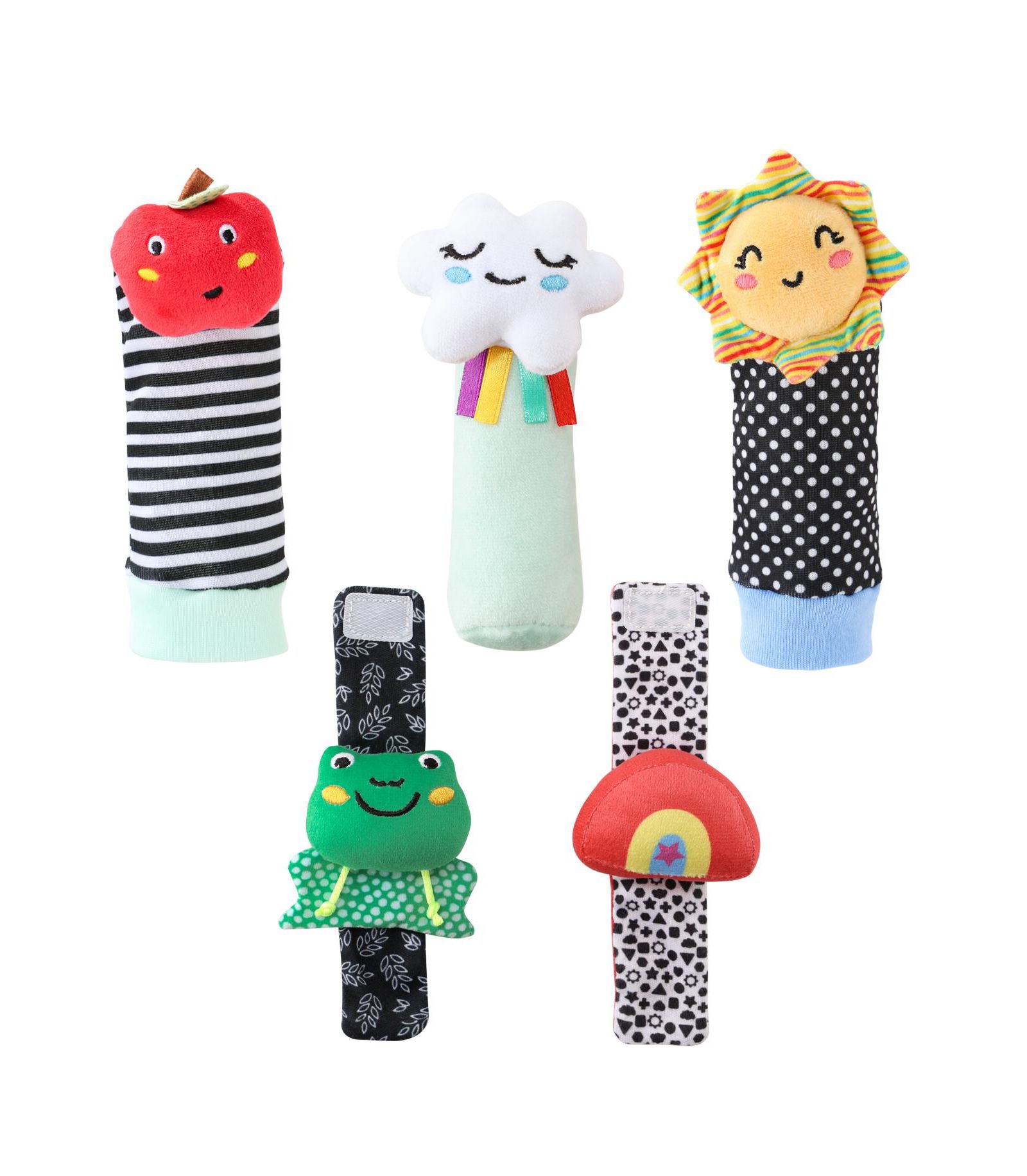 The Peanutshell Montessori Baby Rattle Socks and Wrist Rattle Set, 5 Piece