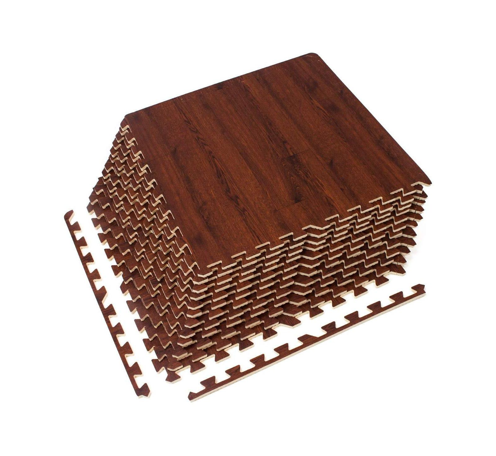 Sorbus Interlocking Floor Mat Mahogany Wood Print 12 Pieces 24x24