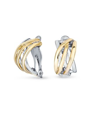 Bling Jewelry двухцветные серьги-клипсы с плетением basket weave, серебро и золото