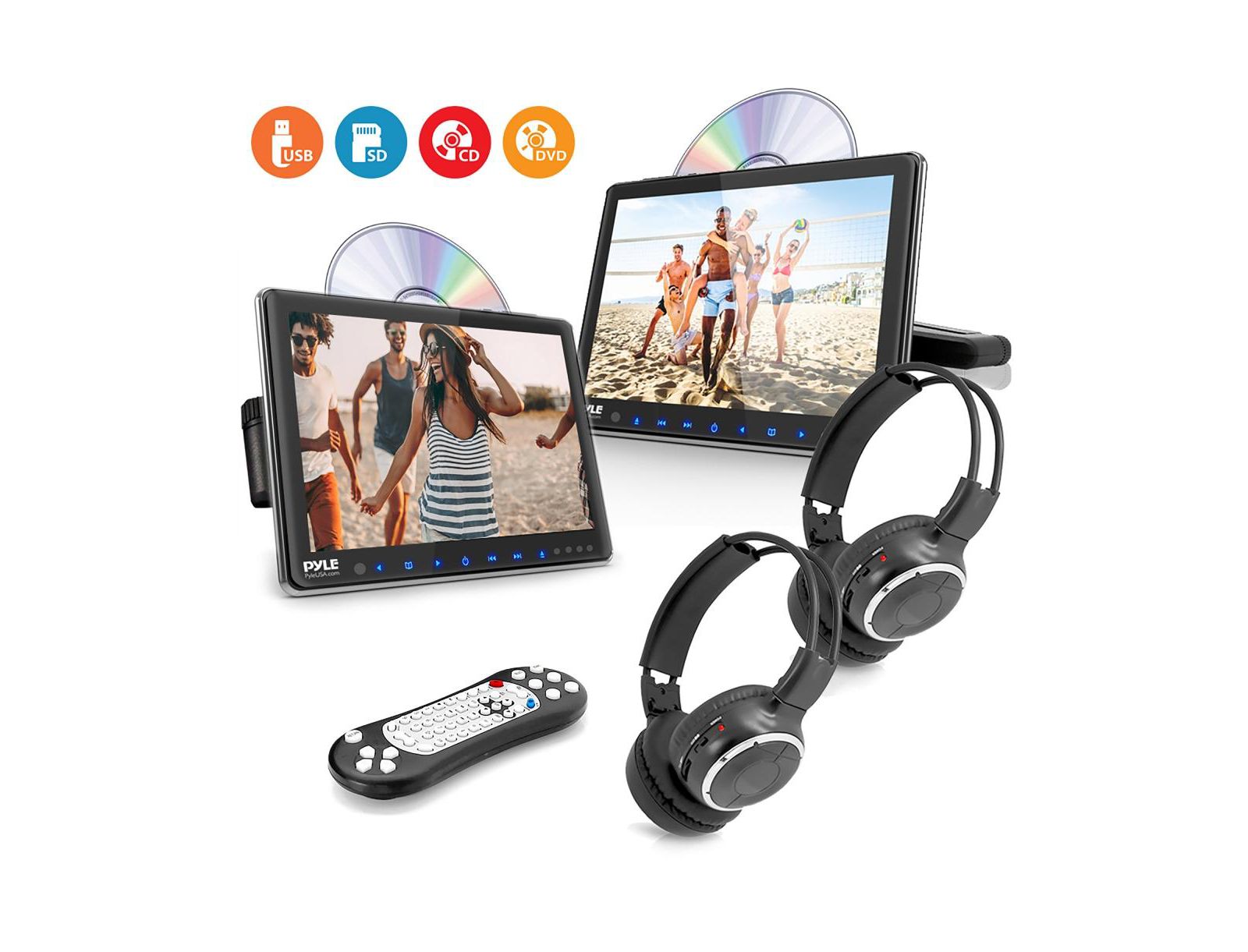 Автомобильная система Pyle Dual 10.5'' CD/DVD для подголовника, HDMI, беспроводные наушники