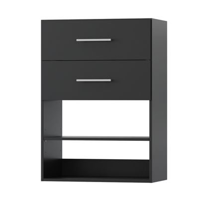 Short Tower Wood Built In Closet Organizer Unit, Wood Closet Organizer Starter Kit, Mounted Closet Systems with 2 Drawers