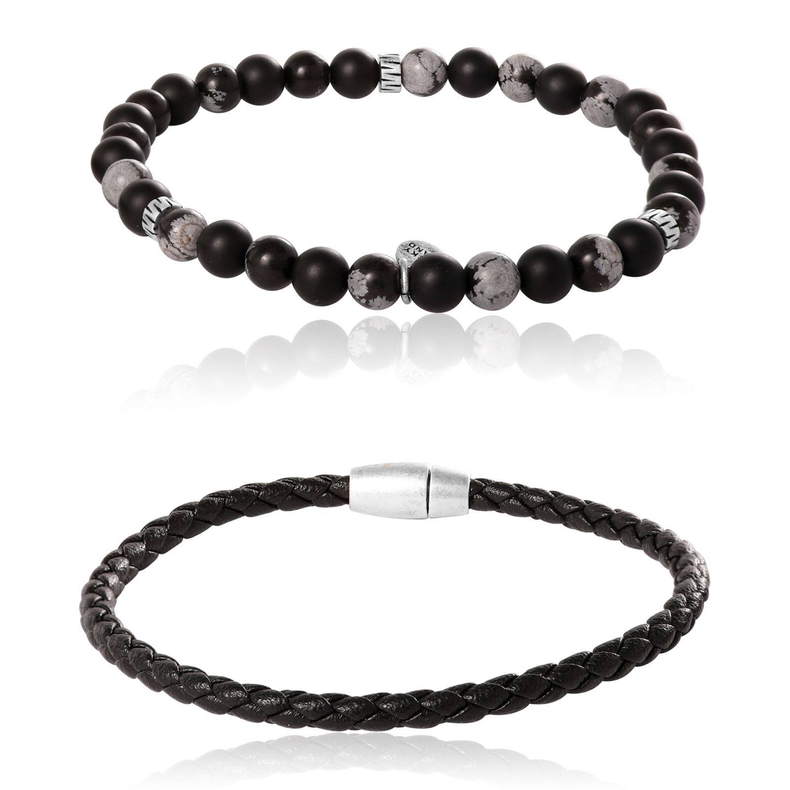 Набор браслетов Lucky Brand Matte Black Onyx и Snowflake Obsidian