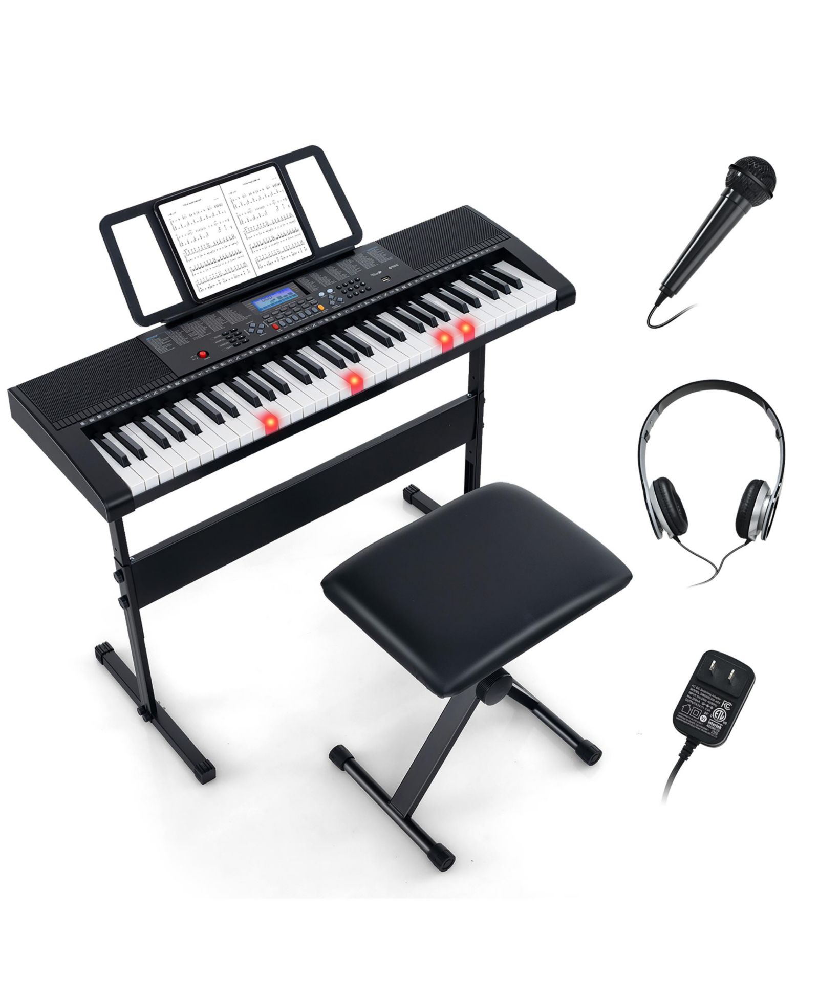 Gymax 61-Key Portable Electronic Keyboard Piano w/ Stand and Stool Complete Digital Piano Set