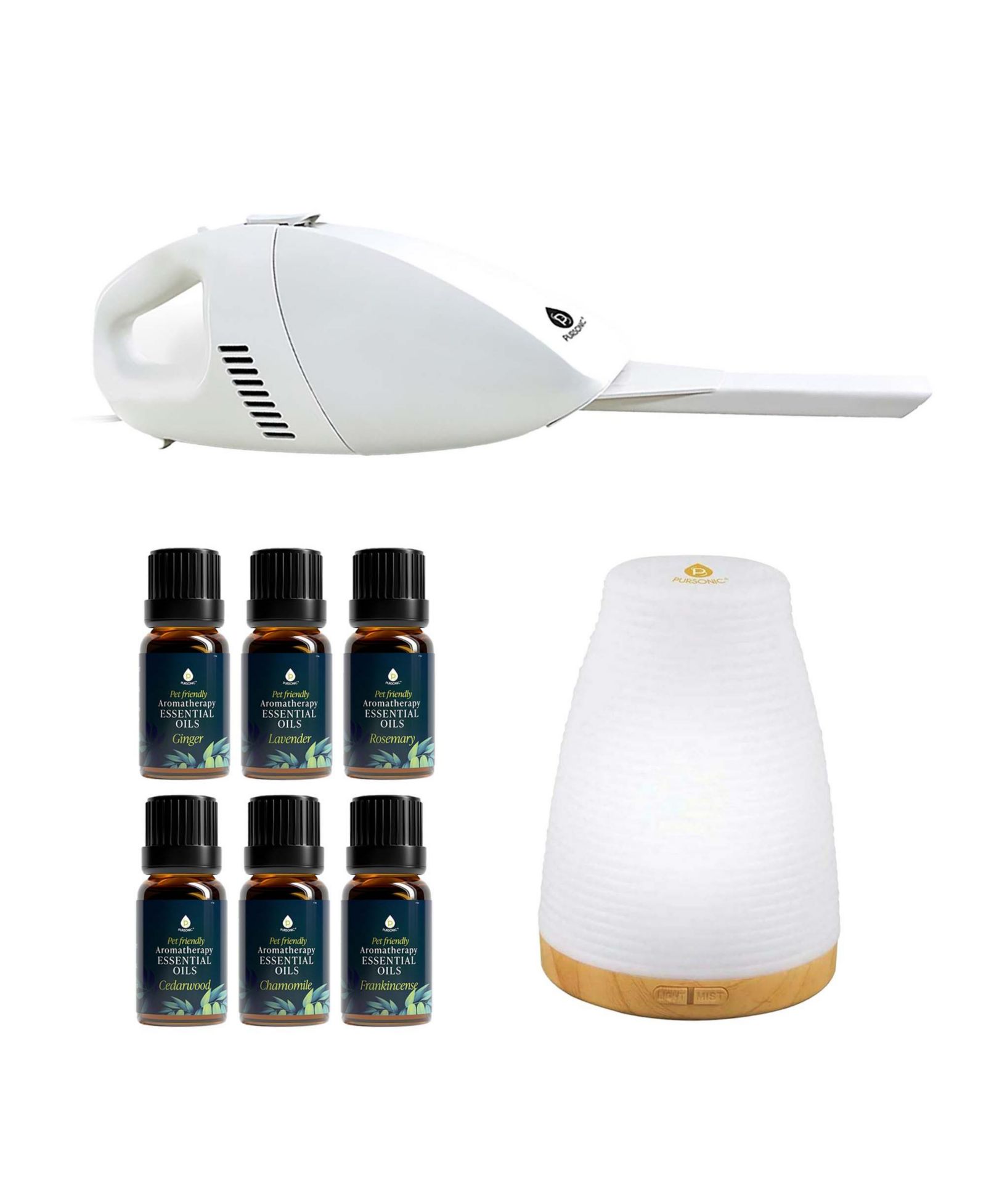 Pursonic Pet & Chill Essentials: Pet-Friendly Oils, USB Diffuser & Car Vacuum